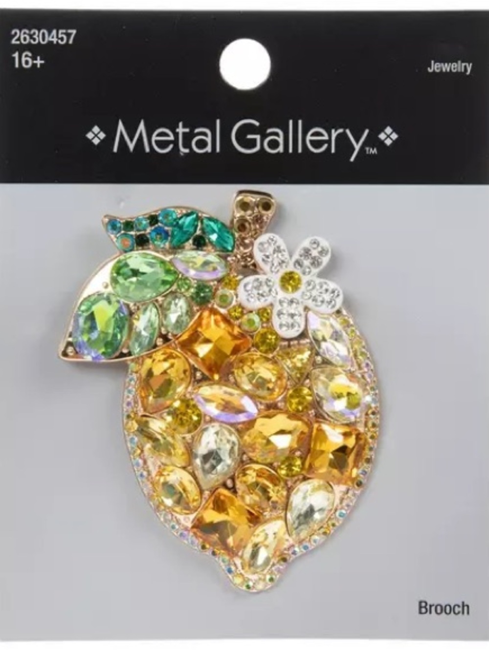New Metal Gallery Gold & Green Lemon Crystal Brooch